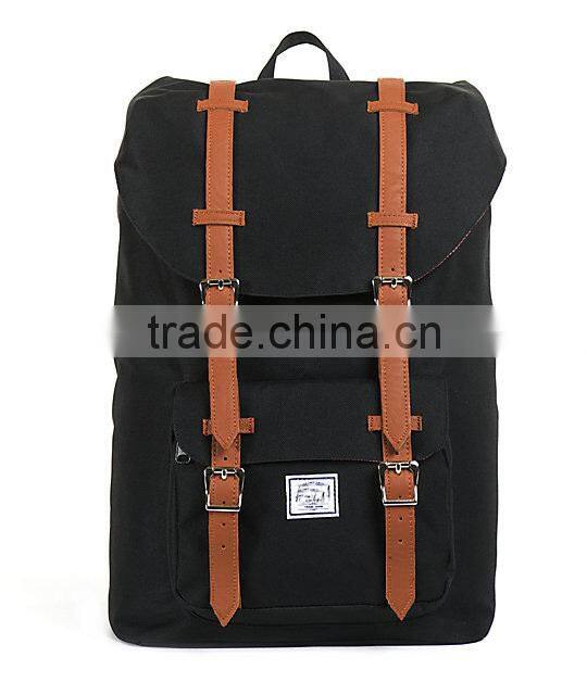America Black 24L Backpack leather straps korean style backpack manufacturers china