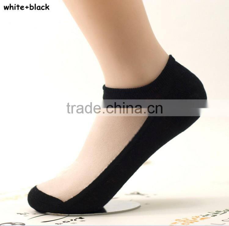 Women Lace Ankle Sock Soft Comfy Sheer Silk Cotton Elastic Mesh Knit Trim Transparent Ankle Socks