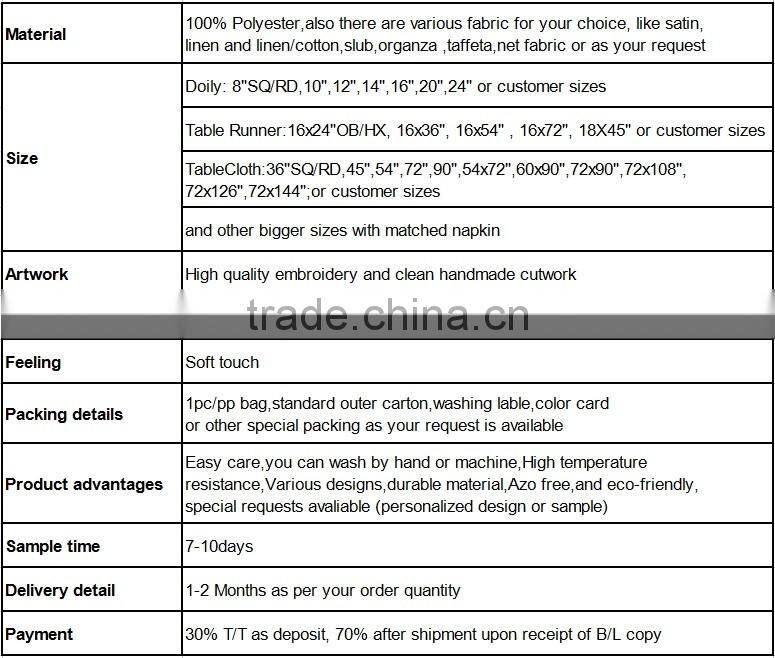 100% polyester hot selling new design embroidery trendy tablecloths