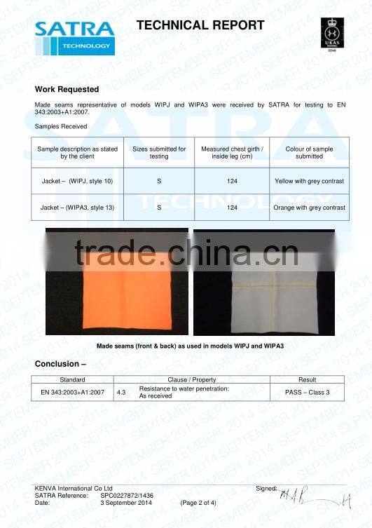 Safety 300D oxford parka hi vi bomber jacket protective clothing