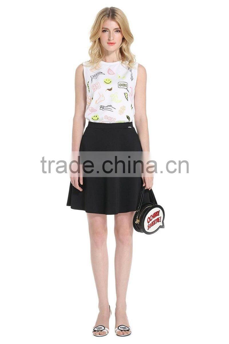 Women's Cartoon Screen Printing Cute Sleeveless O-neck 100% Cotton Loose Tank Tops