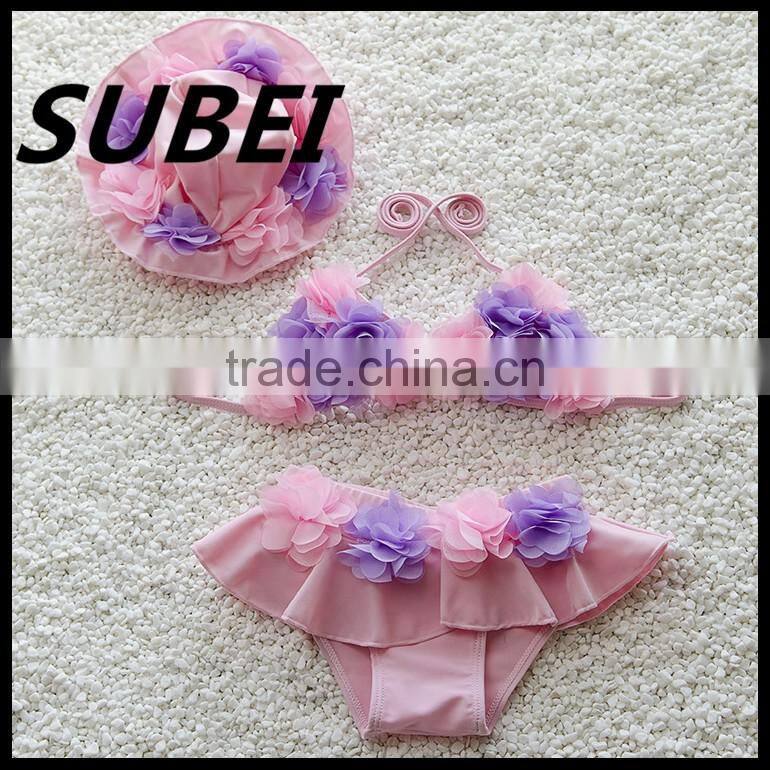 2016 new Korean children swimwear girls swimwear bikini swimsuit baby baby with a waterproof cap