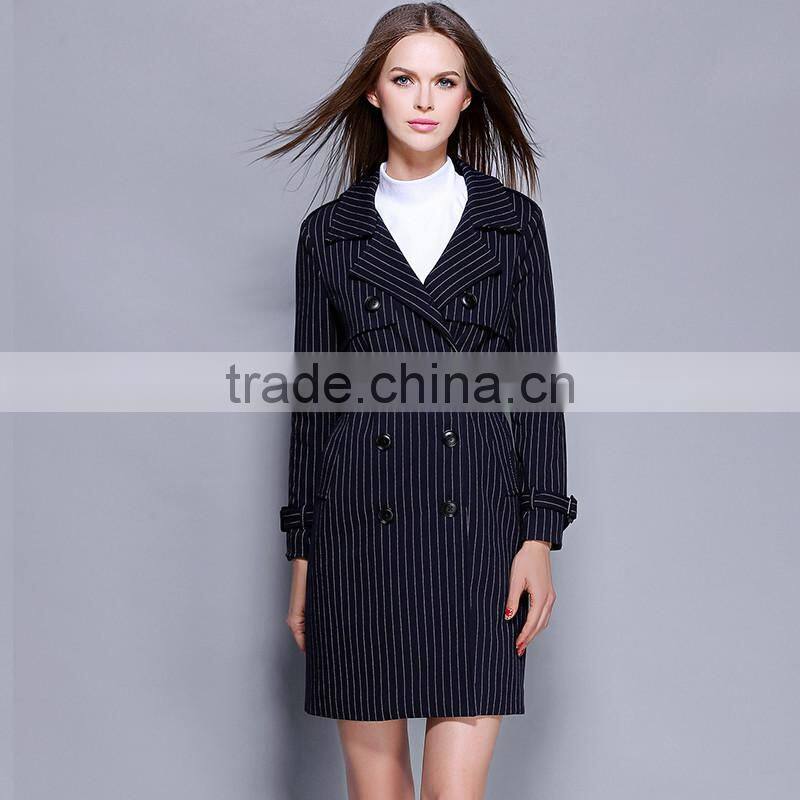 2016 latest designs lady formal black stripe winter women's coat