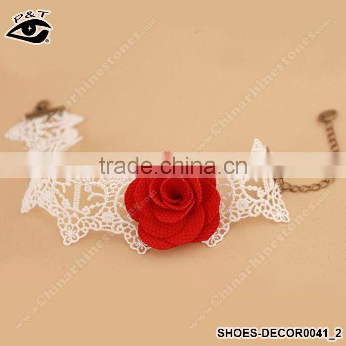 Red Flower Design With Lace Ribbon Anklets Foot Ornament For Fashion Women
