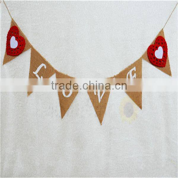 Burlap Banner Hessian Bunting Valentines Decorations Wedding Love Felt Heart Red