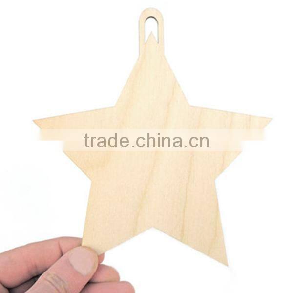DIY Craft Customized Natural Wood Color Five Stars with Hole Hanging Decorative