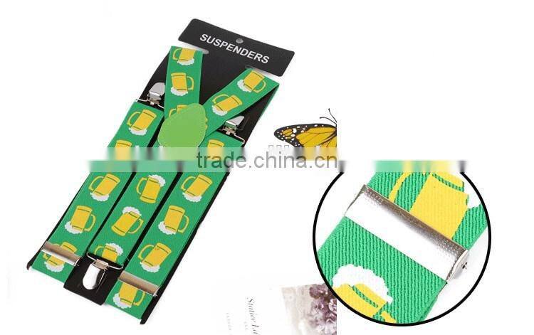 Women's/Men's Adjustable Clip-on Unisex 3.5cm Suspenders Green Yellow Deutsch Wein und Bier-Festivals 2016