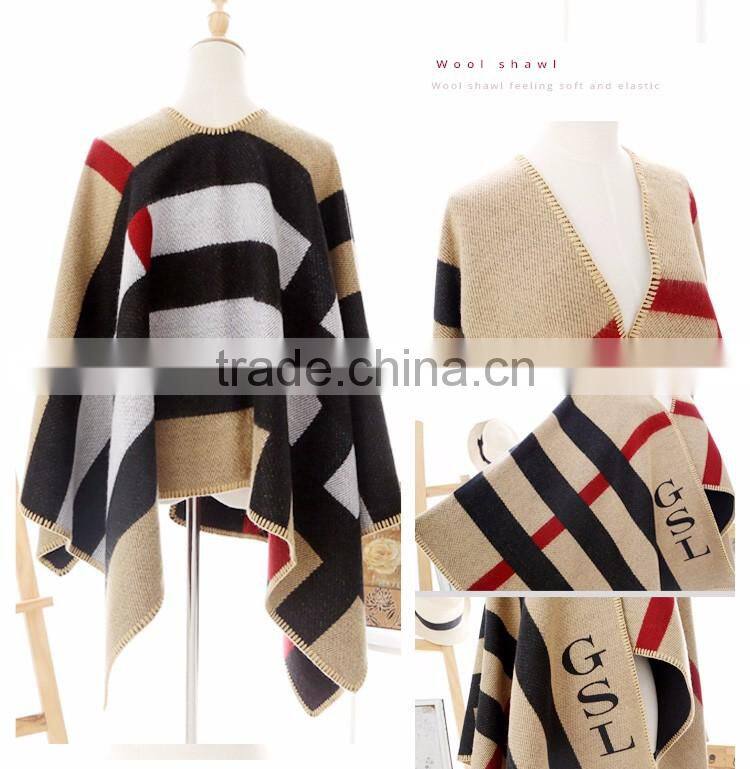 Wholesale street fashion scarf print wool poncho cashmere shawl