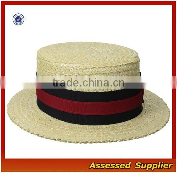Unisex economy paper straw sailor hat cheap fashion boater hat with brim bowknot