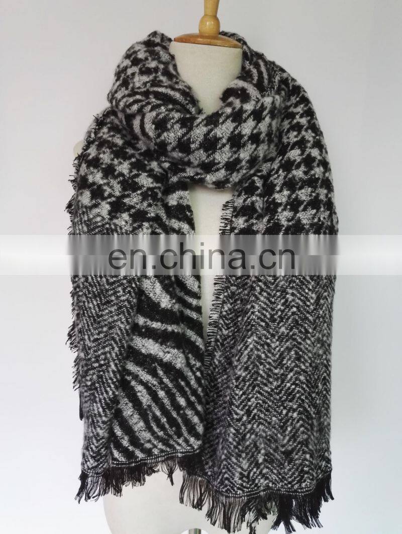 New Winter Zebra Houndstooth Pattern Acrylic Scarf