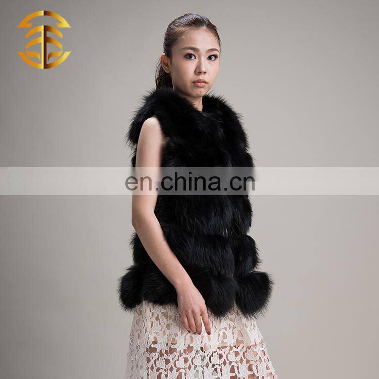Wholesale OEM Service Genuine Raccoon Women Long Black Fur Vest