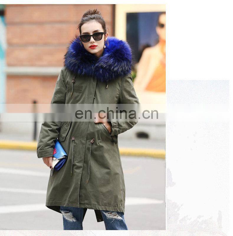 2016 Fashion Chinese Military Great Coat / Hot Sale Parka with Big Raccoon Fur Trim Hood