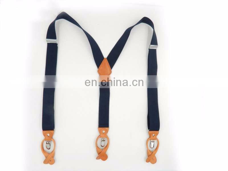 Wholesale real leather dual clips suspenders Men's leisure leather adult suspenders