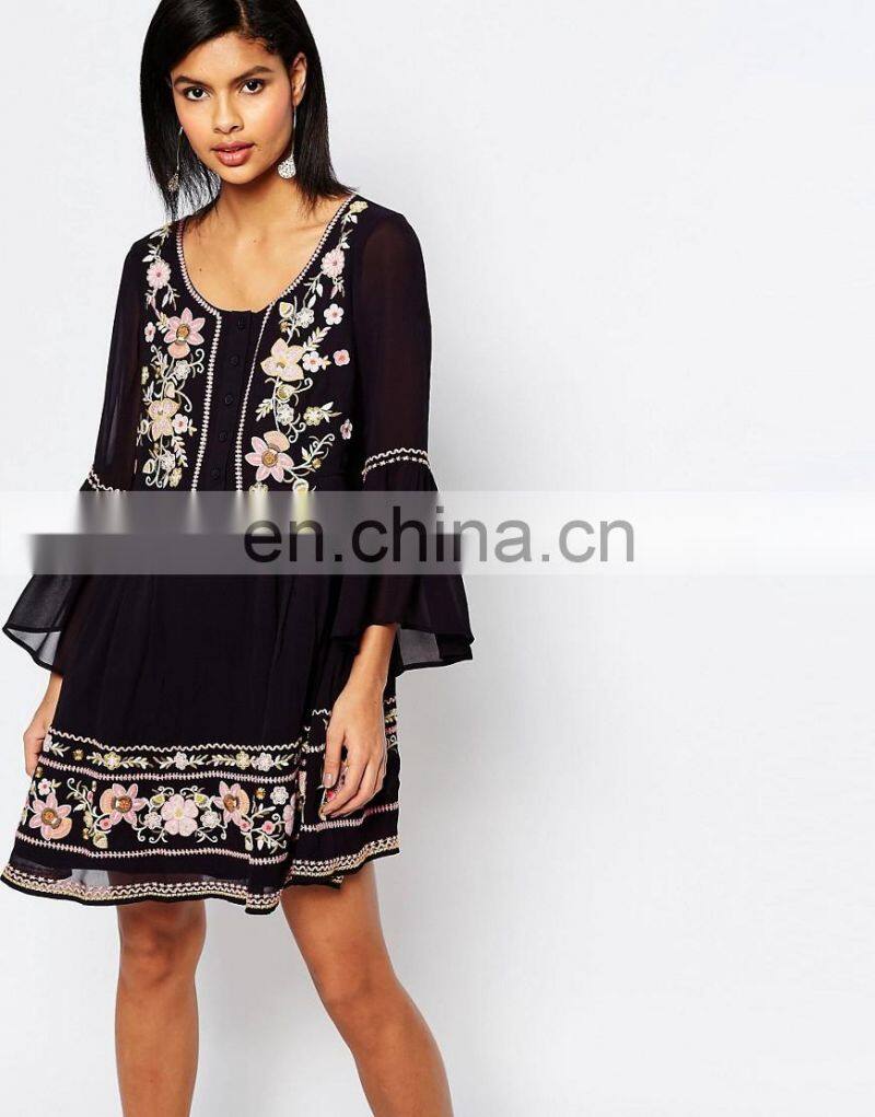 Europe black embroidery loose women casual dresses latest dress designs