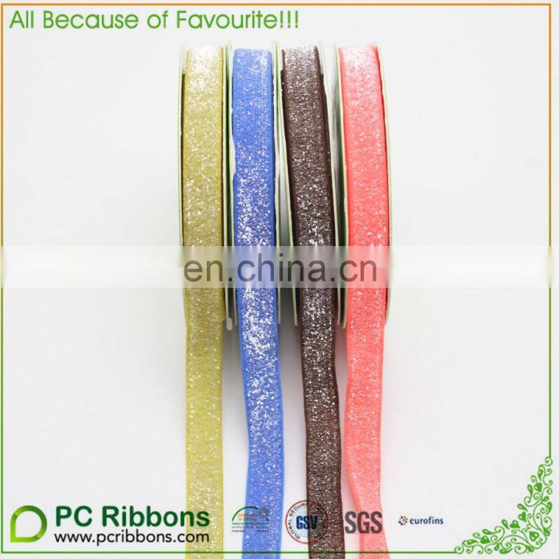 hot sale 3/8" frosted glitter metallic elastic velvet ribbon