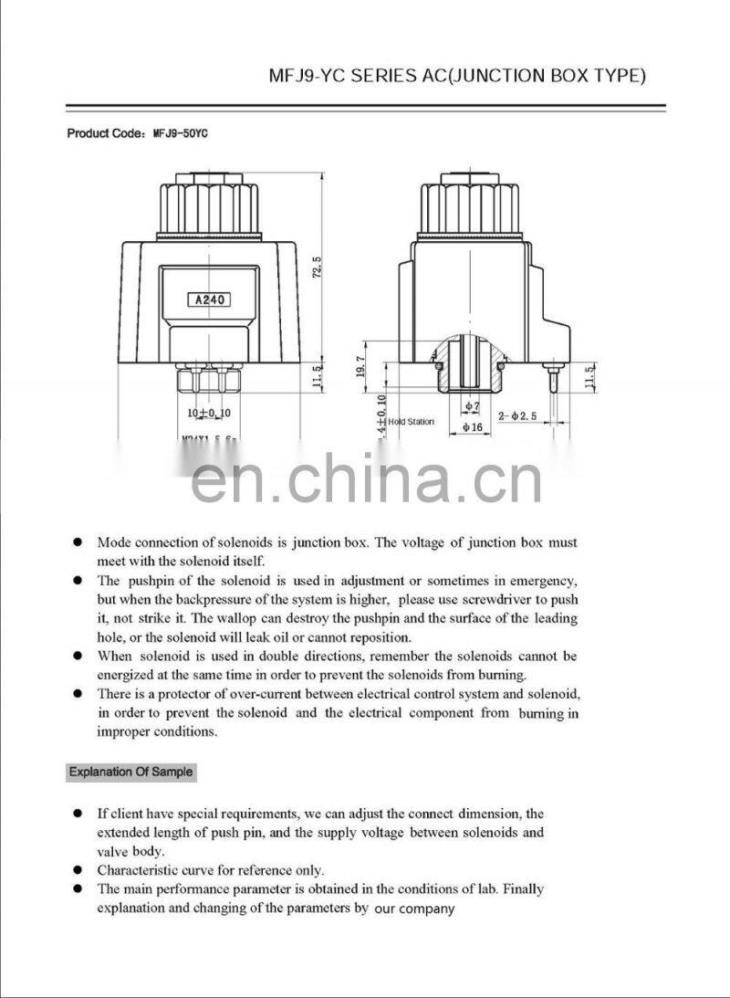 Yuken DC,AC wet- valve soleniod MFZ9-20YC,MFZ9-55YC,MFJ9-26YC,MFJ9-50YC,MFJ9A-26YC,MFJ9A-50YC