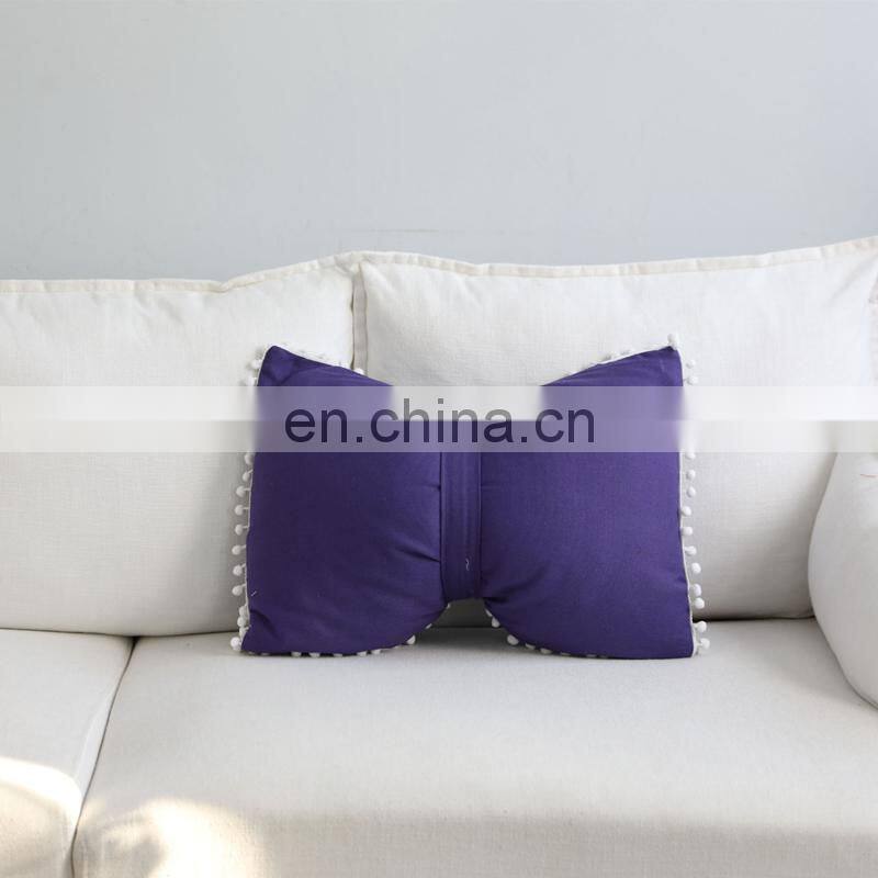 i@home INS solid color striped cute ball bow pillow bedside sofa pillow cushion cover with core