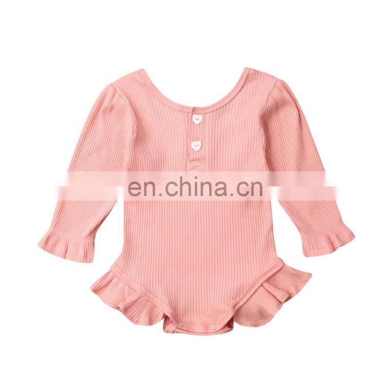Multi colors long sleeve ruffle baby romper solid cotton rib jumpsuit for babies