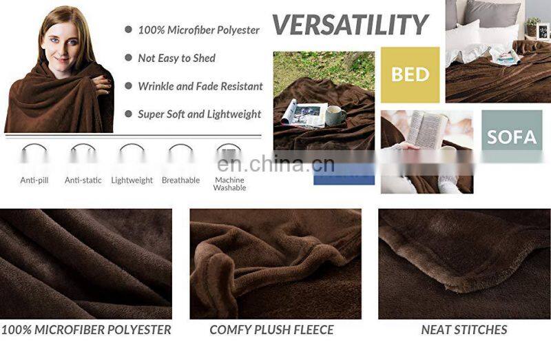 Brown Flannel Fleece Bed Blanket Lightweight Bedspread Blankets All Seasons Plush Warm Solid Blankets for Bed Couch Sofa