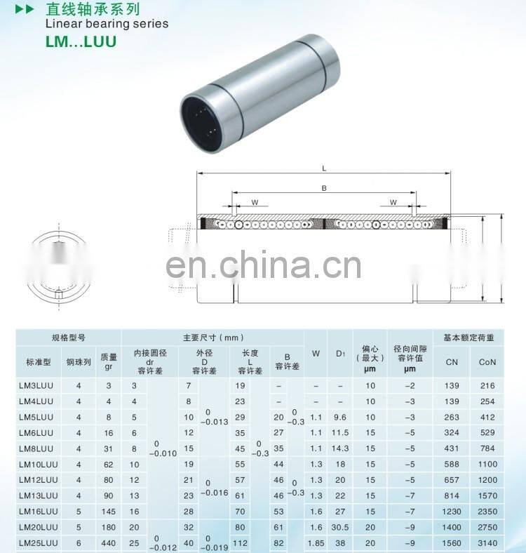 LM6LUU LM3LUU LM4LUU LM5LUU LM8LUU LM10LUU LM12LUU LM13LUU LM16LUU LM20LUU LM25LUU LM30LUU Long Type Shaft Linear Bearing