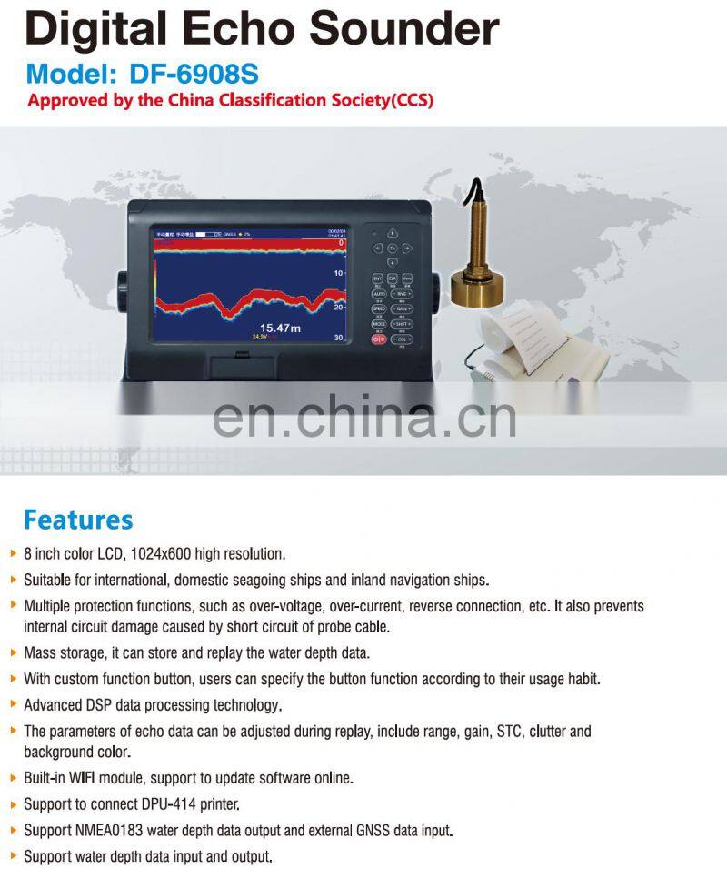 Marine electronics maritime navigation communication XINUO DF-6908S 200KHz 600W IMO CCS 8 inch nautical digital echo sounder