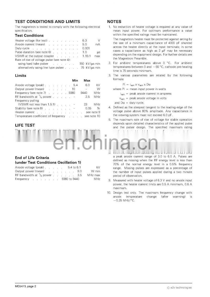 Marine electronics maritime navigation communication Furuno marine radar spare parts UK MG5473 E2V 12.5KW 9GHz X band magnetron