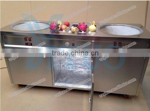 New Arrival Fried Ice Cream Machine Double Pan R404a Refrigerant 500mm/700mm Double Flat Pan Fried Ice Cream Machine