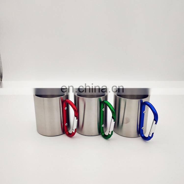 High Quality 220ML Double Walled Stainless Steel Mug with Carabiner Handle