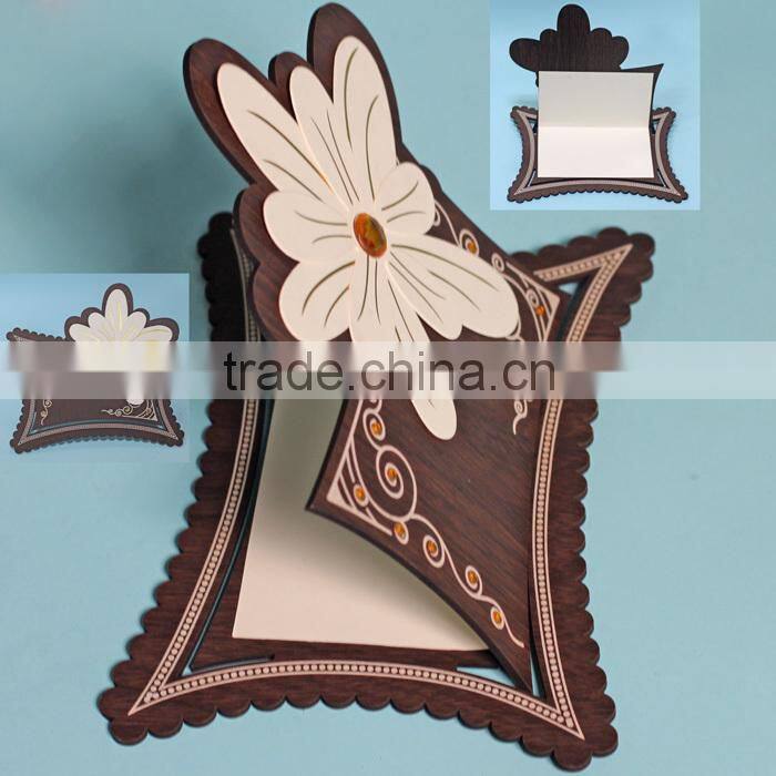 2016 Hot Sale Newest Products Luxury Wooden Flower Wedding Greeting Invitation Card