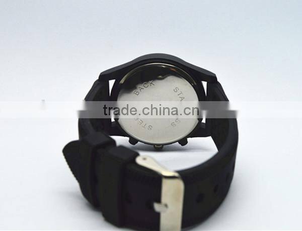 wholesale wrist watch ,mens stainless steel back quartz watch, Black silicone strap