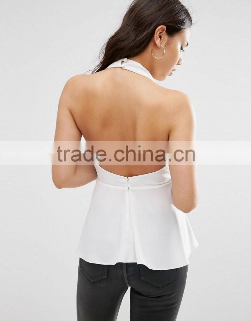 Sexy white colour lady blouse designs v neck fashion girls party wear tops