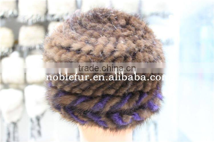 latest design sReal mink fur hat knitted winter headwear with lined
