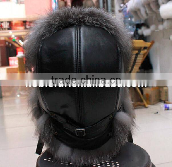 natural color silver fox fur bomber hats winter whole leather fox fur hat