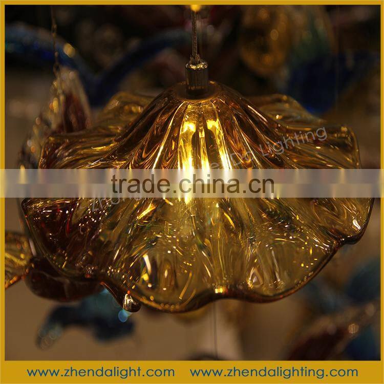 China hand blown glass chandelier decoration & Color glazed chandelier for hotel lobby