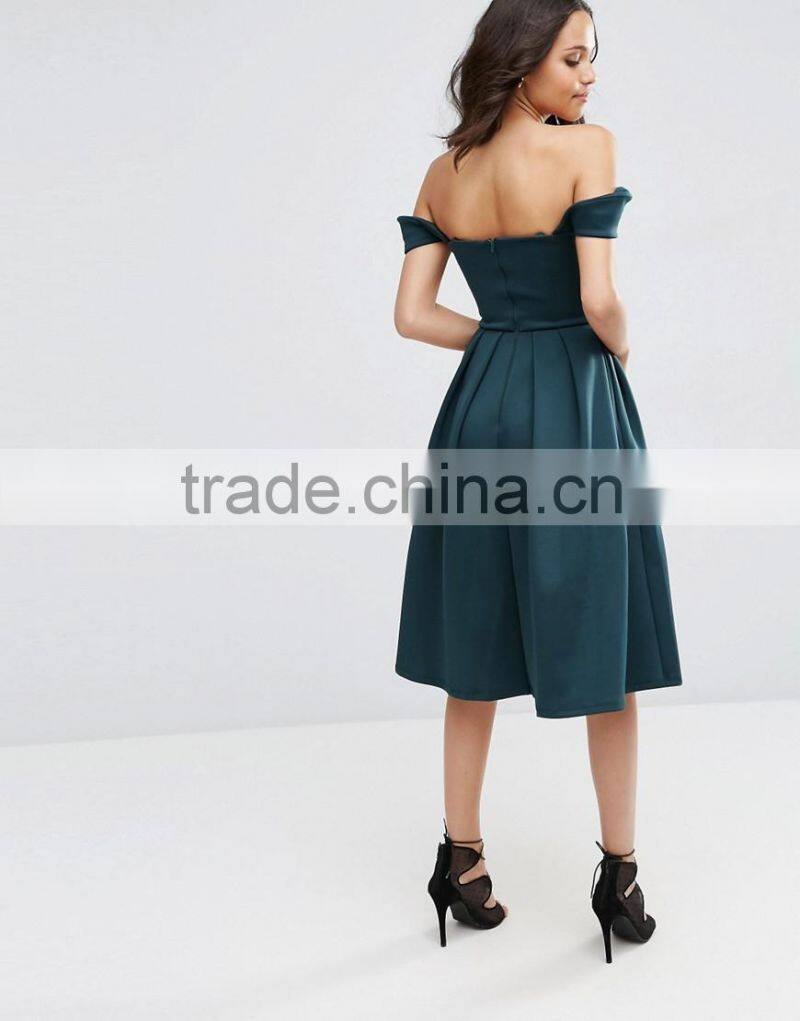 Fold Detail Bardot Scuba Prom Dress Designer One Piece Party Dress HSD5395