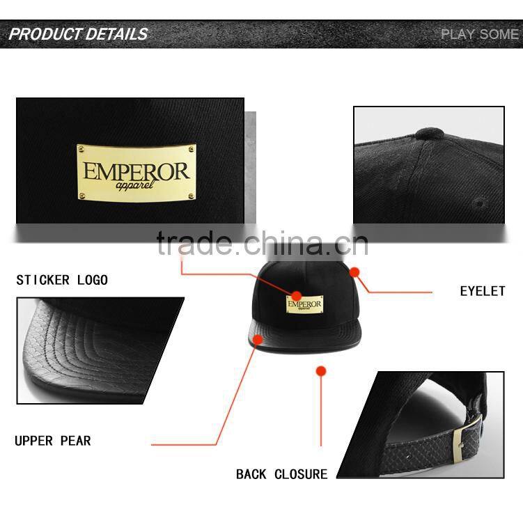 black metal logo 5 Panel snapback caps make your own snapback hats wholesale