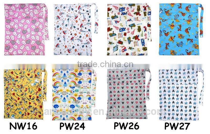 Two Pockets Printed Biaper Bag Washable Wetbag With Zipper