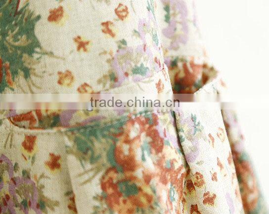 ladies long cotton linen fashion long skirt printed floral blouse