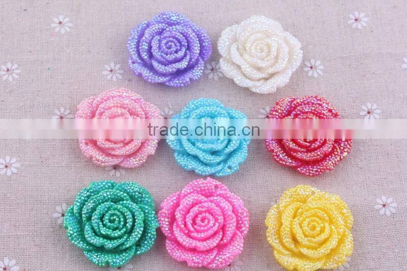 Mixed color Cheapest shiny popular rhinestone resin flower beads!resin large plastic flower beads with hole in bulk!
