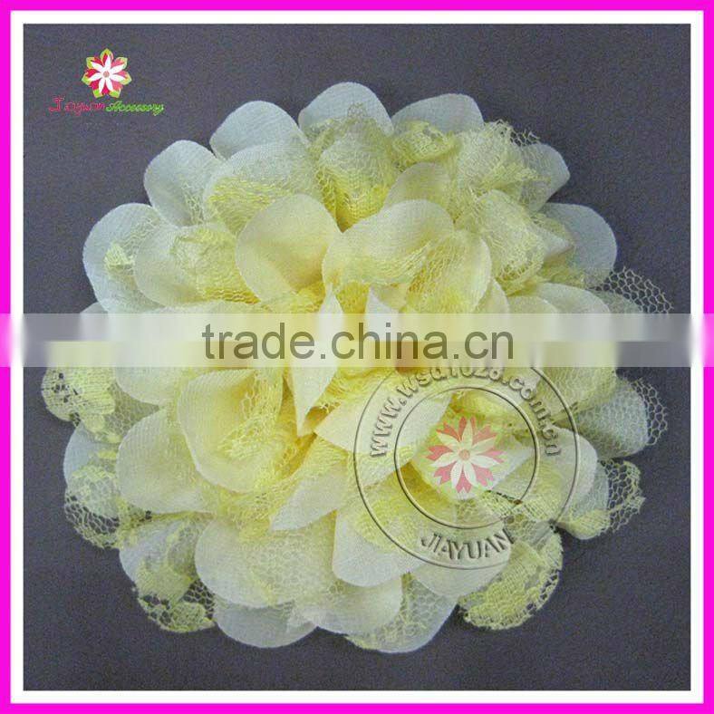Beaded lace chiffon fabric flowers for wedding dresses,pearl center chiffon lace flower, pearls rhinestone chiffon lace flower