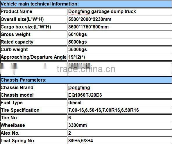 china supplier 5m3 garbage dump truck