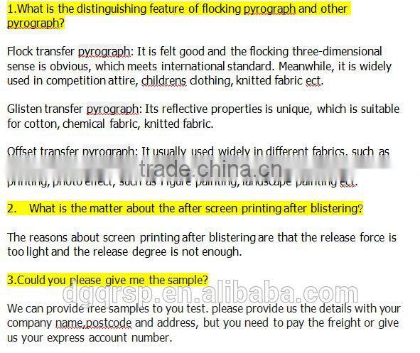 Heat transfer pet film for Garment and label printing