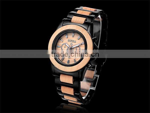 Handmade 100% Natural Wood Watch Quartz Stainless Steel Back Watch