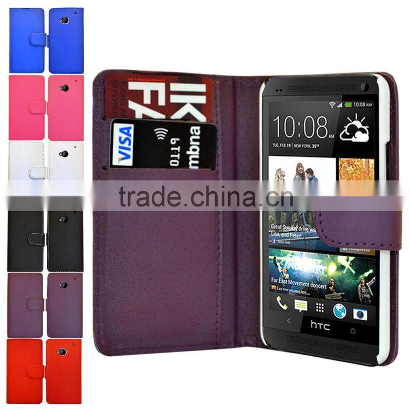 Pu leather credit card wallet mobile phone case cover for HTC one M7