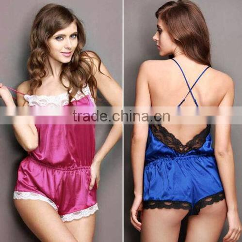 New Sexy Satin Lace Robe Sleepwear Lingerie Nightdress G-string Pajamas Women