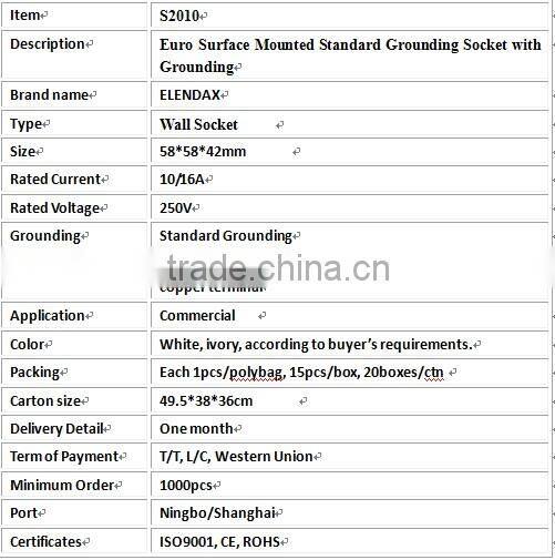 Euro Surface Mounted Standard Grounding Socket with Grounding (S2010)