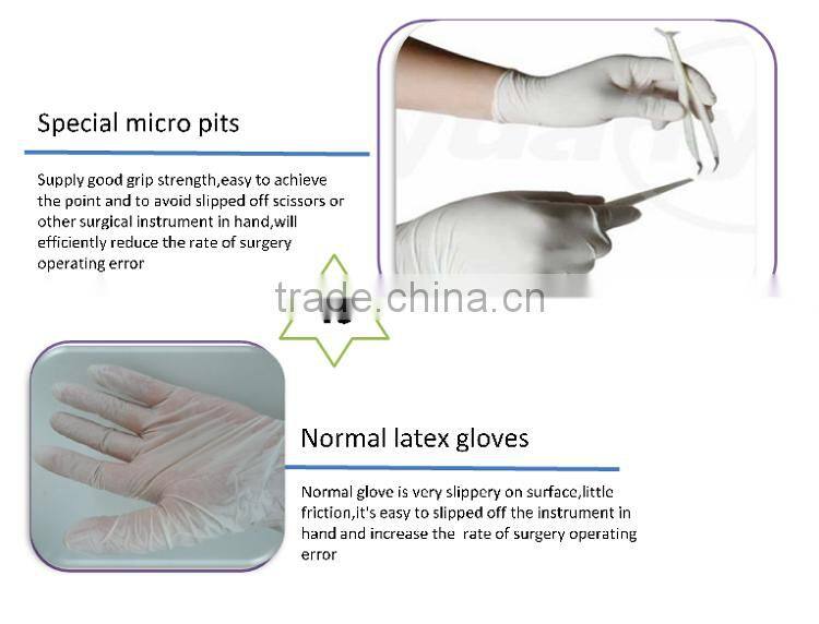 Cheap medical grade powder or powder free latex surgical gloves,packing 1pair/pouch