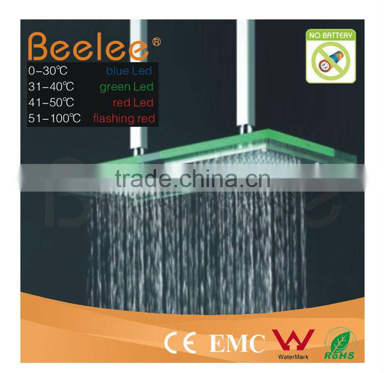 Square Glass RGB Rainfall Shower Head Water Glow LED Tap Square Shower Head