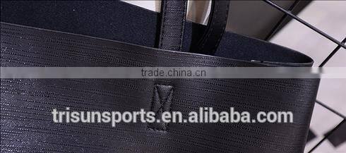 new girl's black leather simple handbag for handout and travel