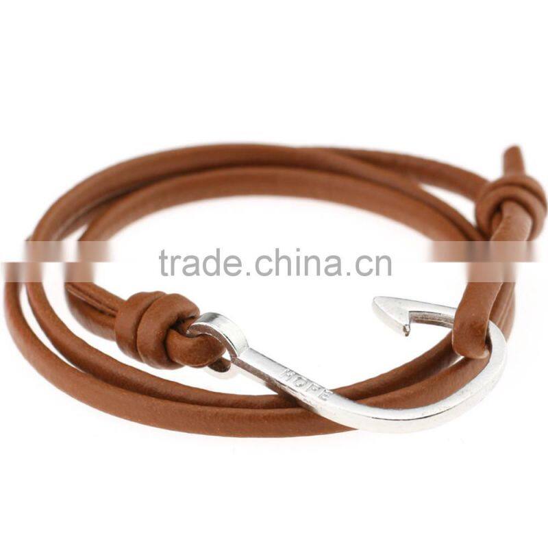 Handmade Multilayers PU Leather Cuff Wrap Wristband Hooks Clasp Bracelet